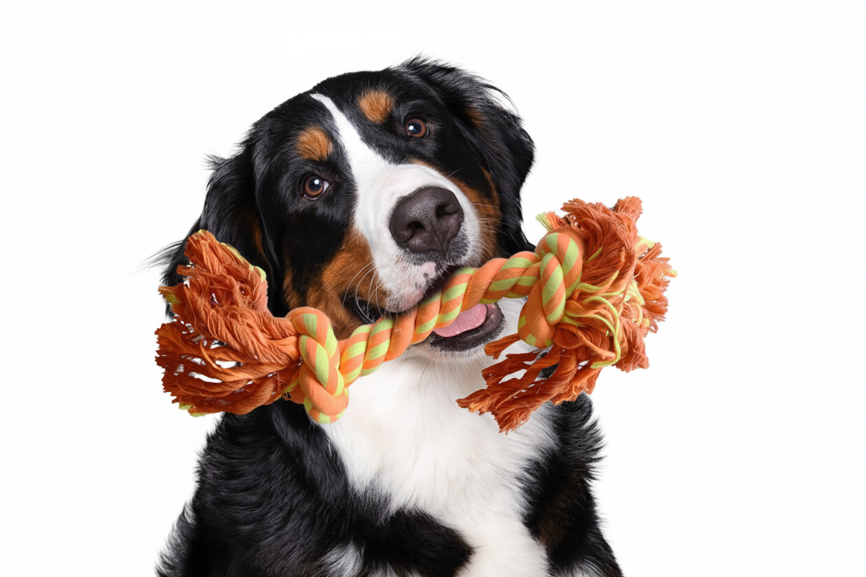 Enhanced 8K dog with rope toy
